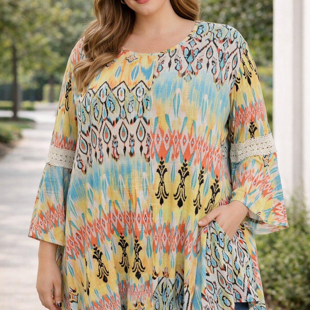 2 B Together Women's Plus Size Tunic Top Round Neck Handkerchief Hem 1X
